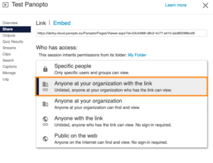 Panopto Screenshot - access selection
